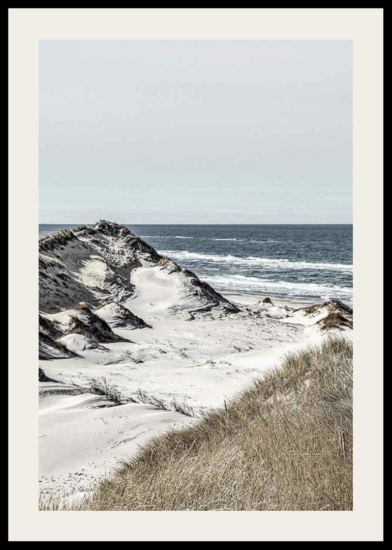 Photographic coastal landscape with sand dunes and sea in soft tones-12