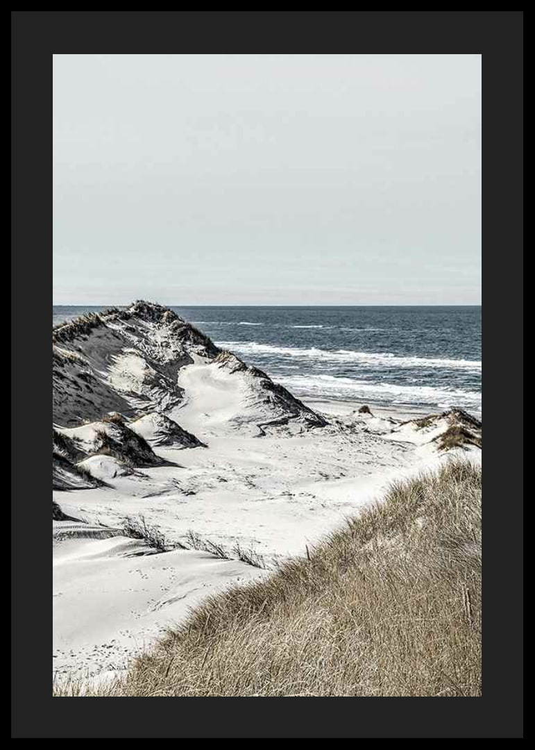 Photographic coastal landscape with sand dunes and sea in soft tones-12