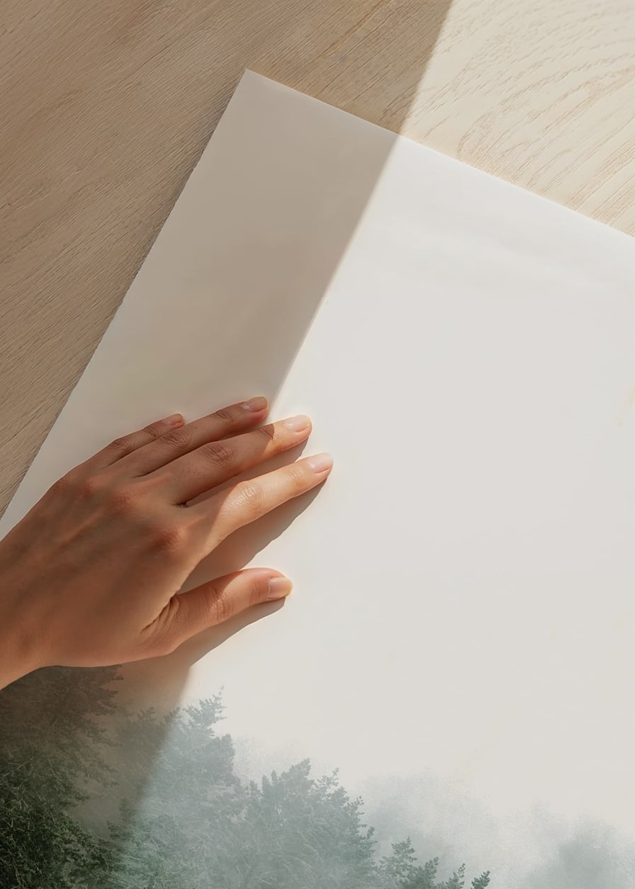 Photograph of spruce forest shrouded in fog against bright sky-12