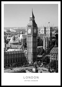 Vista en blanco y negro de la Torre Elizabeth y Westminster en Londres-0