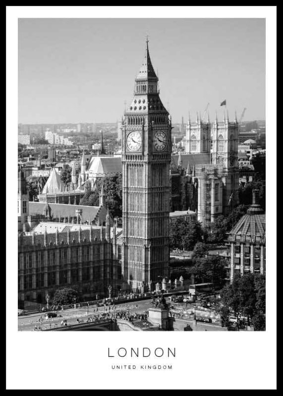 Vista en blanco y negro de la Torre Elizabeth y Westminster en Londres-12