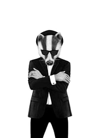Black and white illustration of badger in suit and sunglasses-1