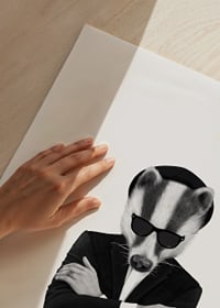 Black and white illustration of badger in suit and sunglasses-3