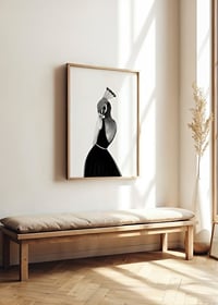 Black and white illustration of woman with peacock head, Wieslander-2