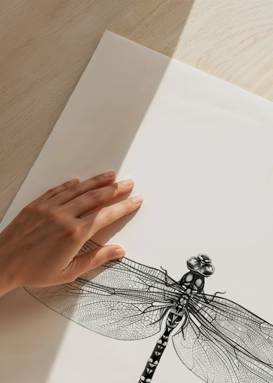 Hand-drawn dragonfly in black and white by Sanna Wieslander-12