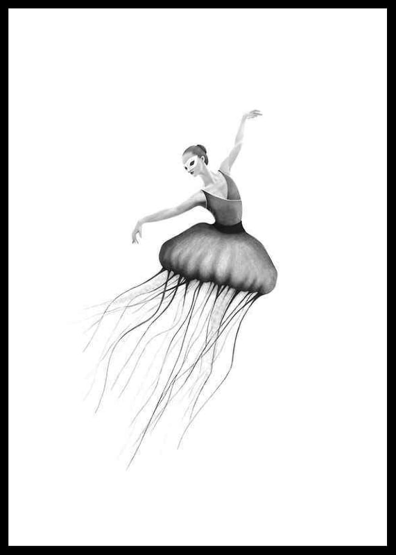 Black and white illustration of ballerina with jellyfish skirt by Sanna Wieslander-12