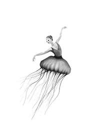 Black and white illustration of ballerina with jellyfish skirt by Sanna Wieslander-1