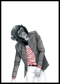 Illustrated chimpanzee with striped sweater and jacket, Sanna Wieslander-0