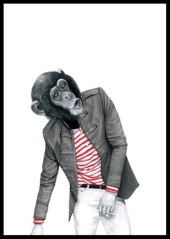 Illustrated chimpanzee with striped sweater and jacket, Sanna Wieslander-12