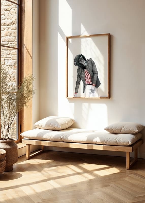 Illustrated chimpanzee with striped sweater and jacket, Sanna Wieslander-12