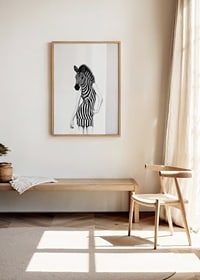 Black and white illustration of woman with zebra skin and dress-2