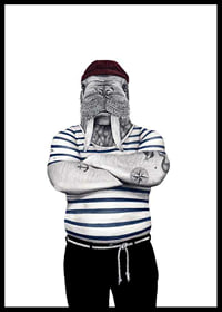 Tricheco illustrato con maglione a righe e cappello rosso, Sanna Wieslander-0