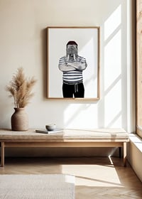Tricheco illustrato con maglione a righe e cappello rosso, Sanna Wieslander-2