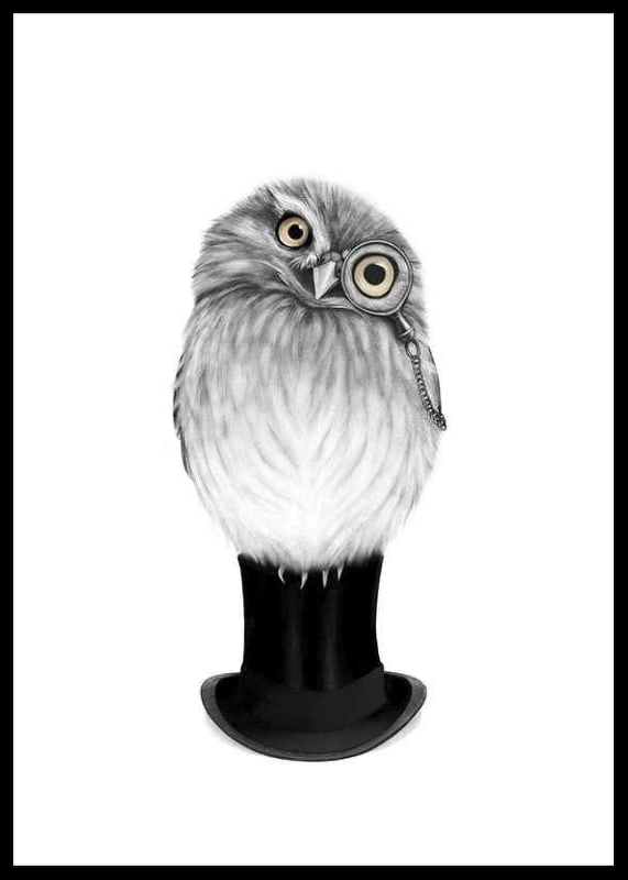 Teverad owl with monocle and top hat by Sanna Wieslander-12