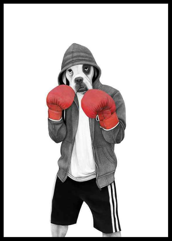 Geïllustreerde boxerhond met bokshandschoenen en grijze hoodie-12