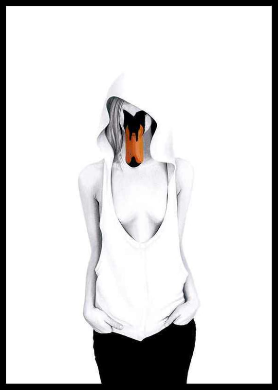Illustrated woman with hood and swan head as face-12