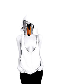Illustrated woman with hood and swan head as face-1