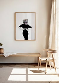 Illustrated woman with tiger's head on white background-2