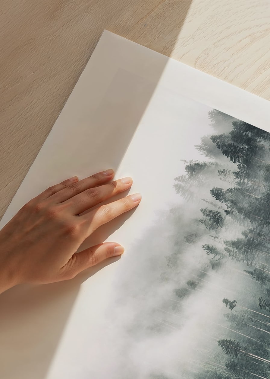 Fog-shrouded spruce forest with soft green tones and haze in the background-12