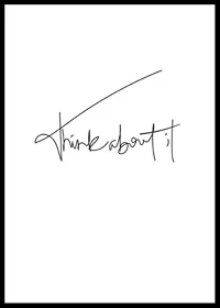 Handwritten black text 'think about it' on white background-0