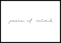 Handwritten text peace of mind in black on white background-0