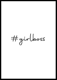Svart handskriven hashtag text #girlboss på vit bakgrund-0