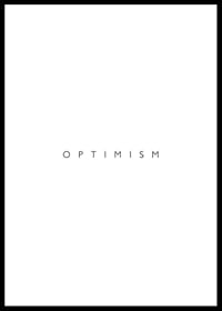 Minimalistic text with the word optimism in black on white background-0