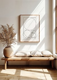 Black and white lines forming Fibonacci spiral and rectangles-2