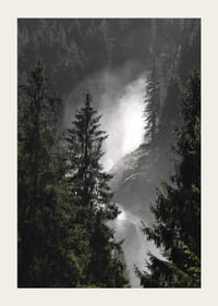 Photograph of waterfall among tall fir trees in forest landscape-3