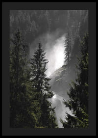 Photograph of waterfall among tall fir trees in forest landscape-4