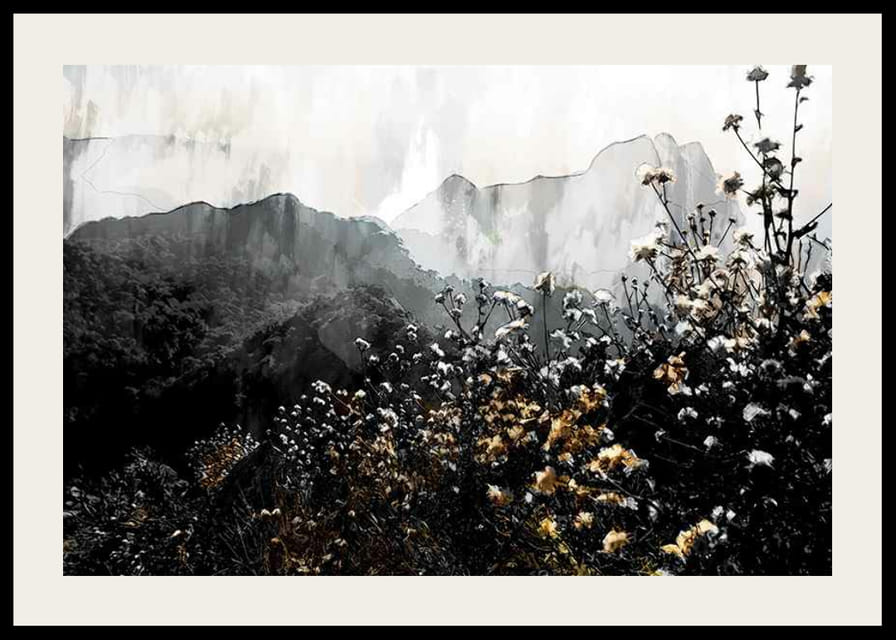 Ilustrație pictată a peisajului montan cu flori sălbatice de toamnă-12