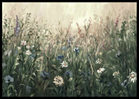 Watercolor of blooming summer meadow with green and beige tones-6