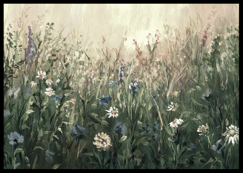 Watercolor of blooming summer meadow with green and beige tones-12