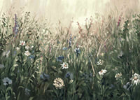 Watercolor of blooming summer meadow with green and beige tones-7