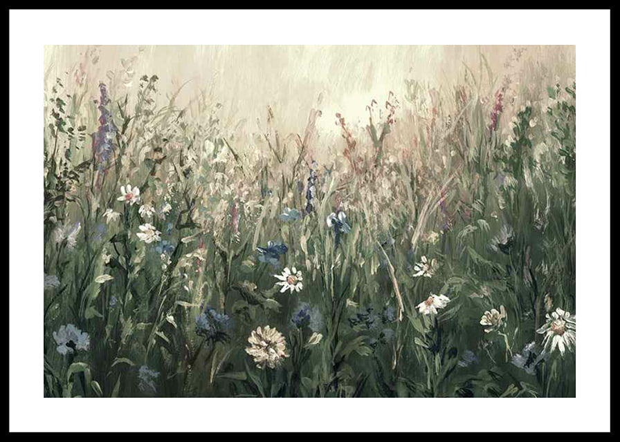 Watercolor of blooming summer meadow with green and beige tones-12