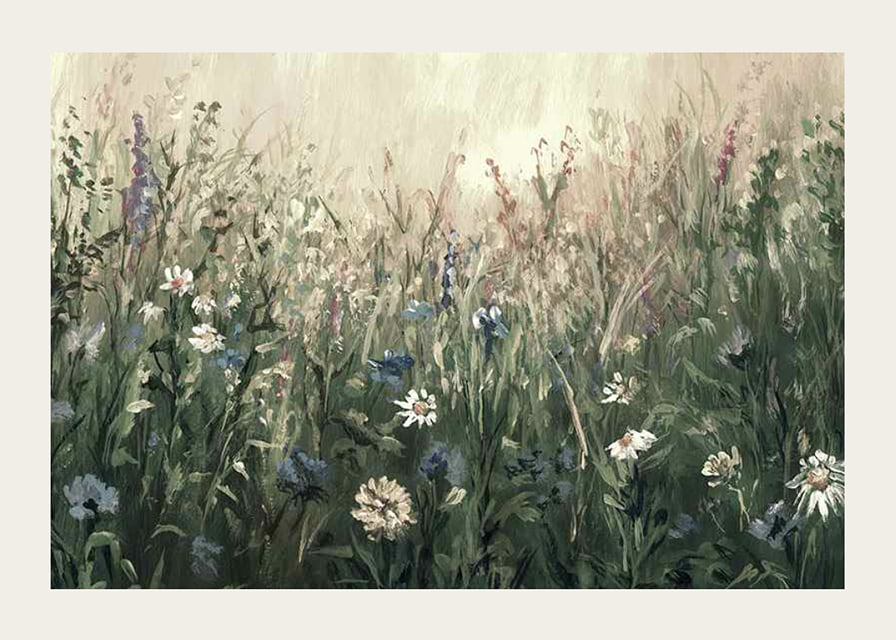 Watercolor of blooming summer meadow with green and beige tones-12