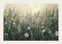 Akvarel kvitnúcej letnej lúky so zelenými a béžovými tónmi-3