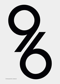 Graphic illustration of the number 96 in black on light gray-7