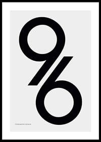 Graphic illustration of the number 96 in black on light gray-0