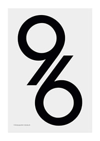 Graphic illustration of the number 96 in black on light gray-1