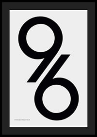 Graphic illustration of the number 96 in black on light gray-4