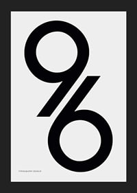Graphic illustration of the number 96 in black on light gray-5