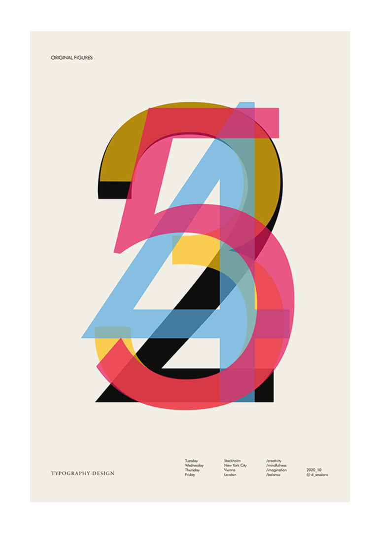 Graphic illustration of the numbers 2, 3, 4 and 5 in color-12