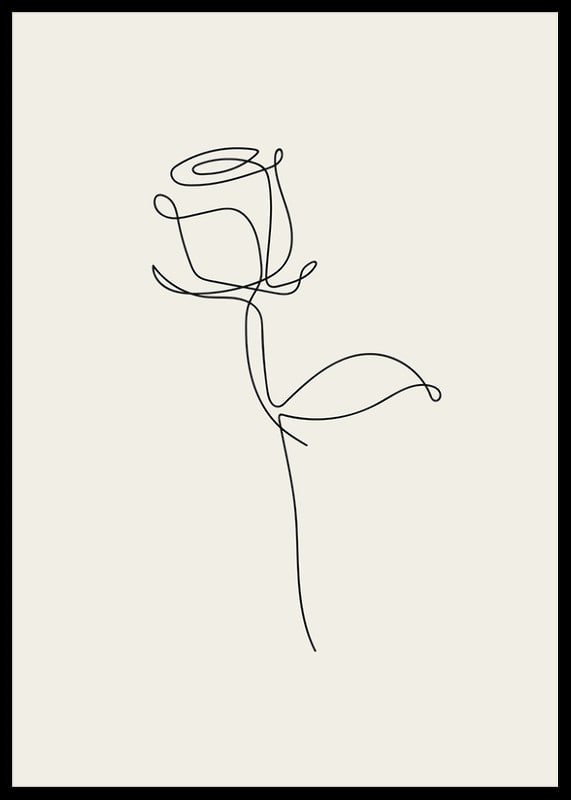 Minimalist line art rose in black on sand colored background-12