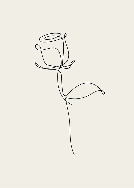 Minimalist line art rose in black on sand colored background-12