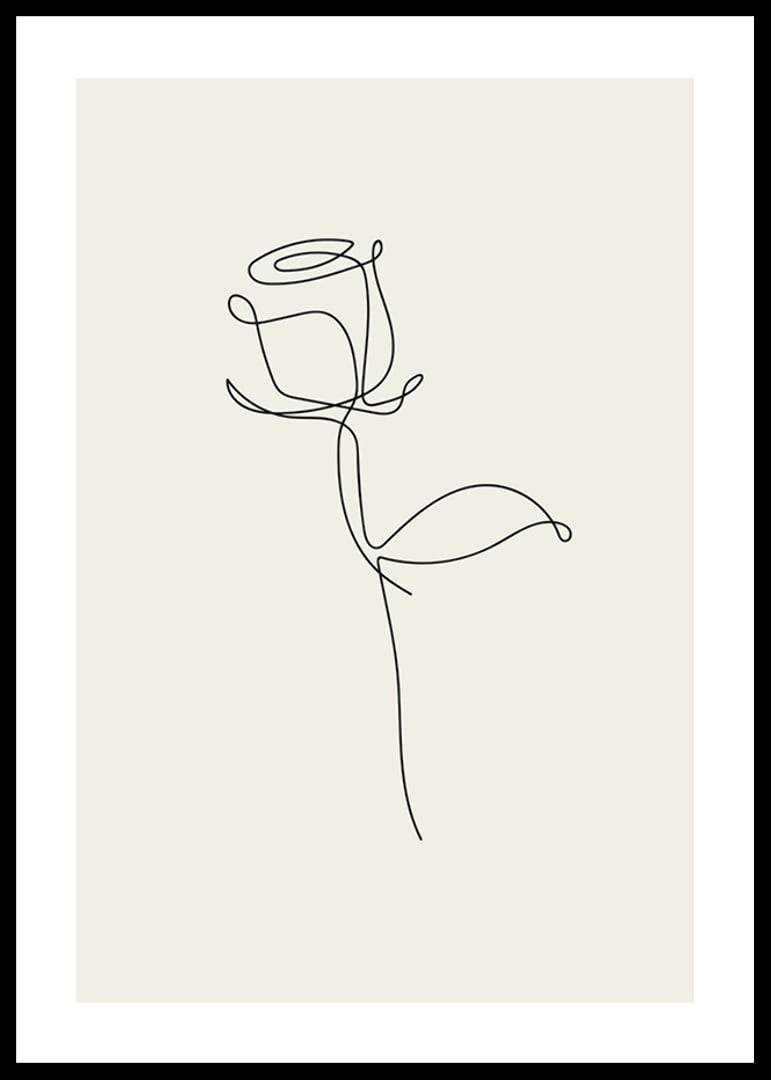 Minimalist line art rose in black on sand colored background-12