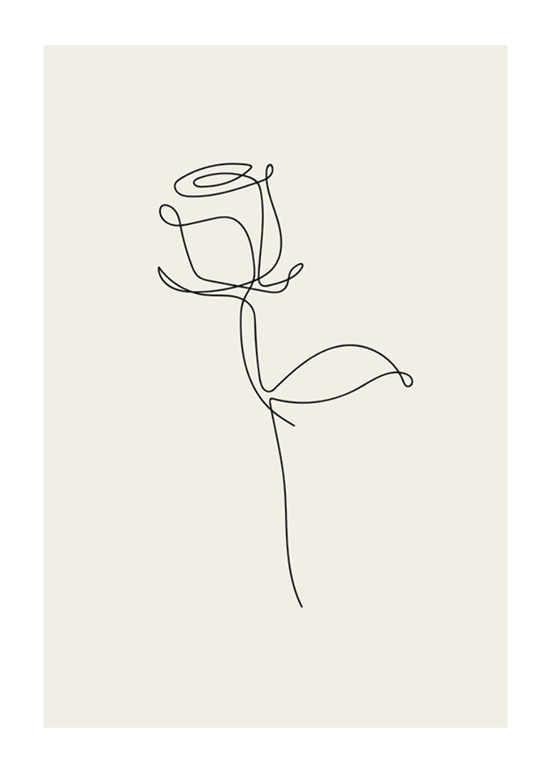 Minimalist line art rose in black on sand colored background-12