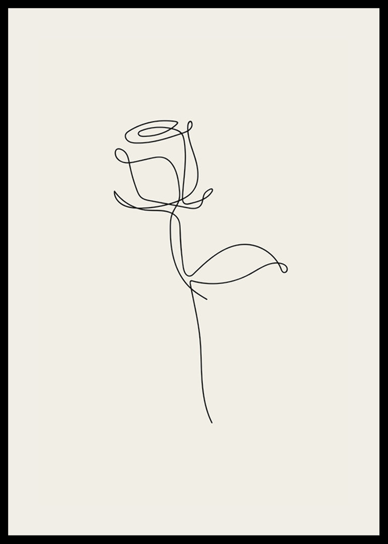 Minimalist line art rose in black on sand colored background-12
