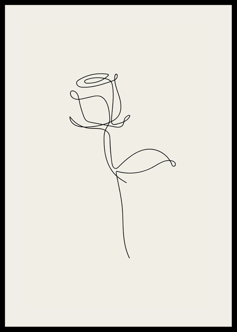 Minimalistisk line art-ros i svart på sandfärgad bakgrund-12