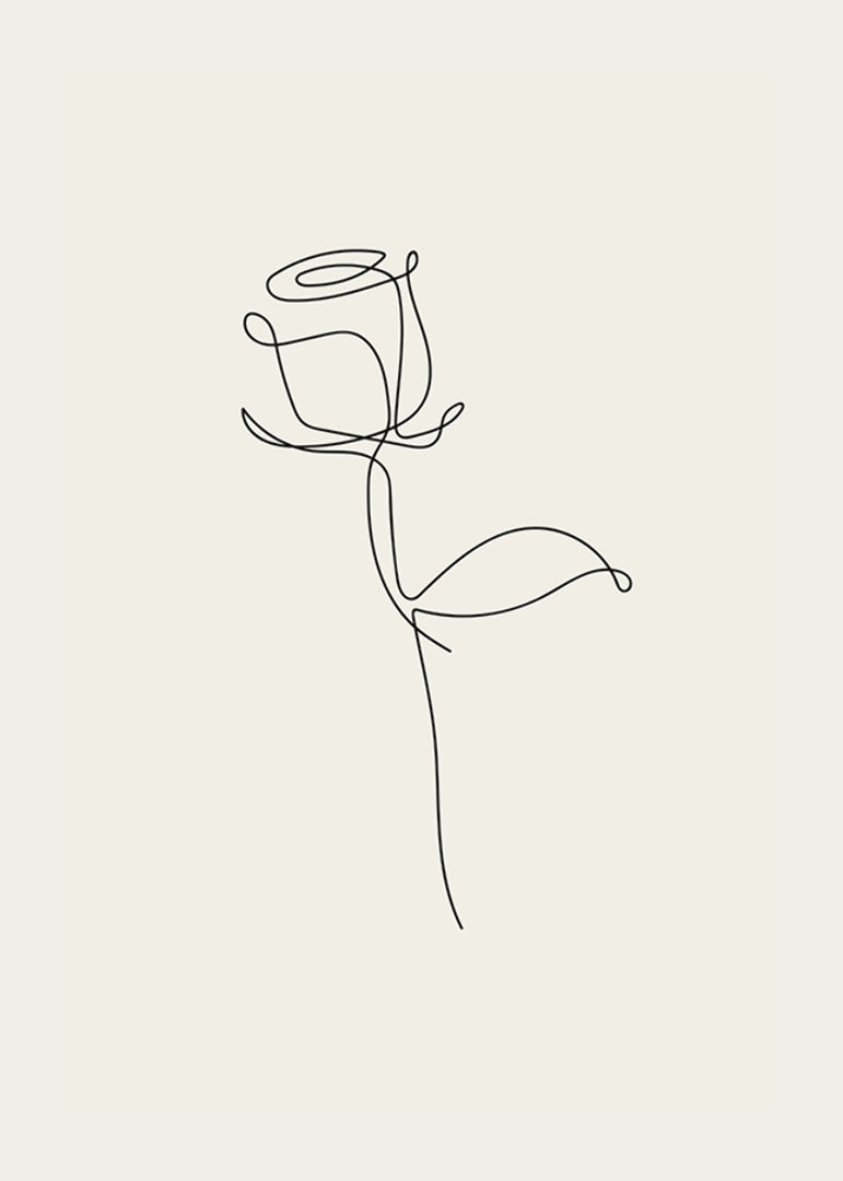 Minimalist line art rose in black on sand colored background-12